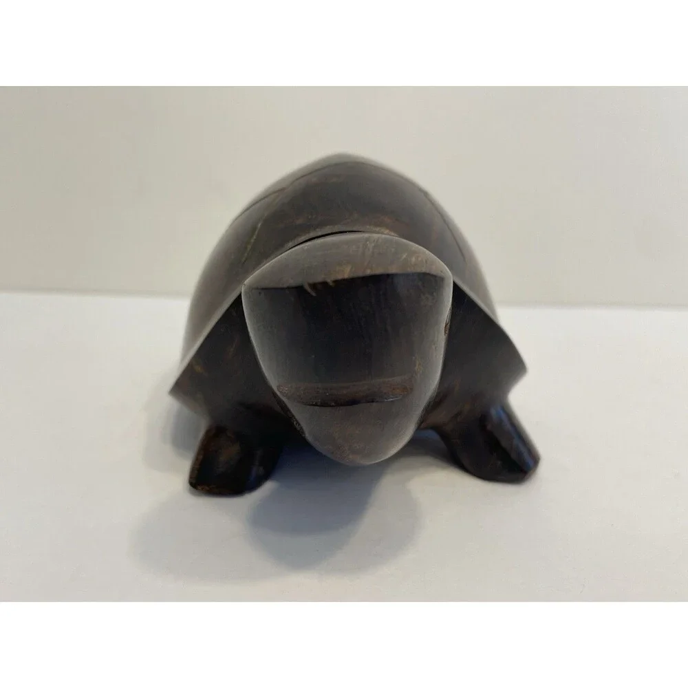 Hand Carved Wooden Turtle / Tortoise Heavy Hardwood Desk Decor 5.5 Inches Long